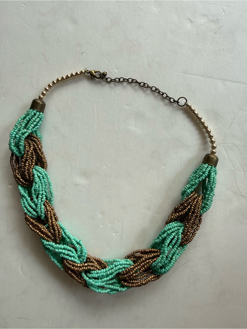 Turquoise and Bronze Braided Bead Necklace - Women Jewelry